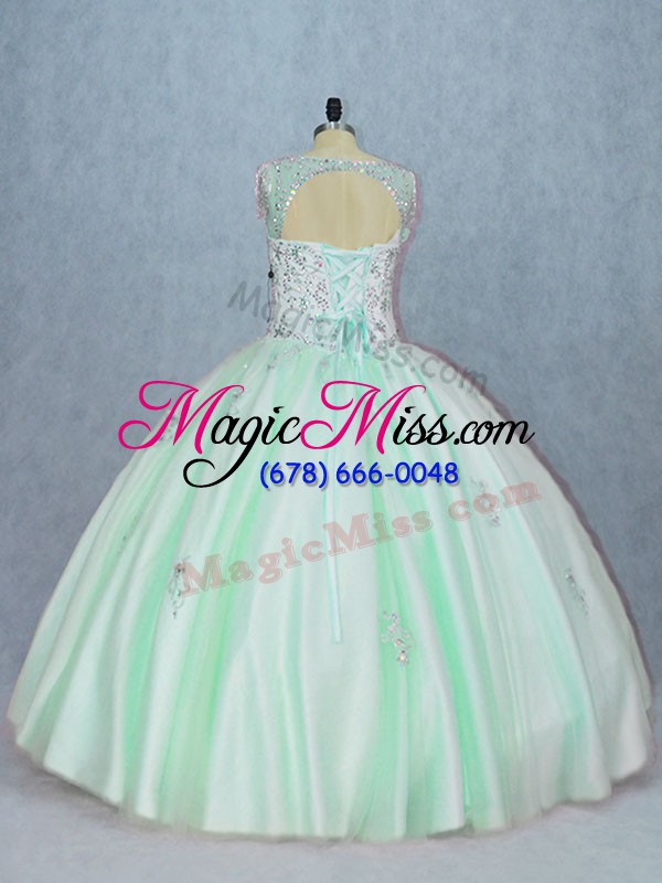 wholesale fitting floor length apple green ball gown prom dress v-neck sleeveless lace up