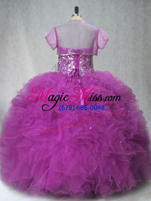 wholesale spectacular fuchsia scoop lace up beading and ruffles quinceanera dresses sleeveless