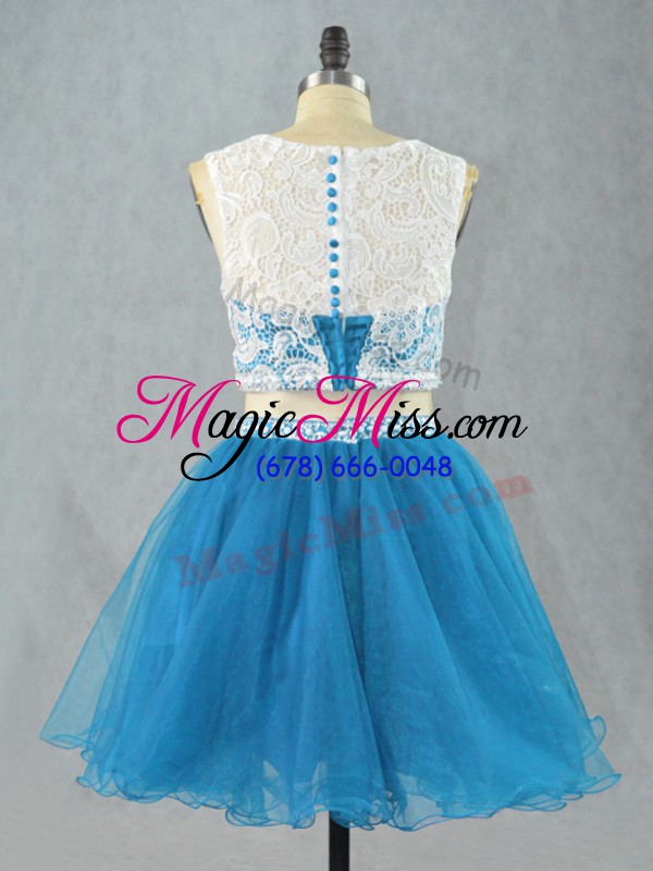 wholesale adorable blue zipper homecoming dress lace sleeveless mini length