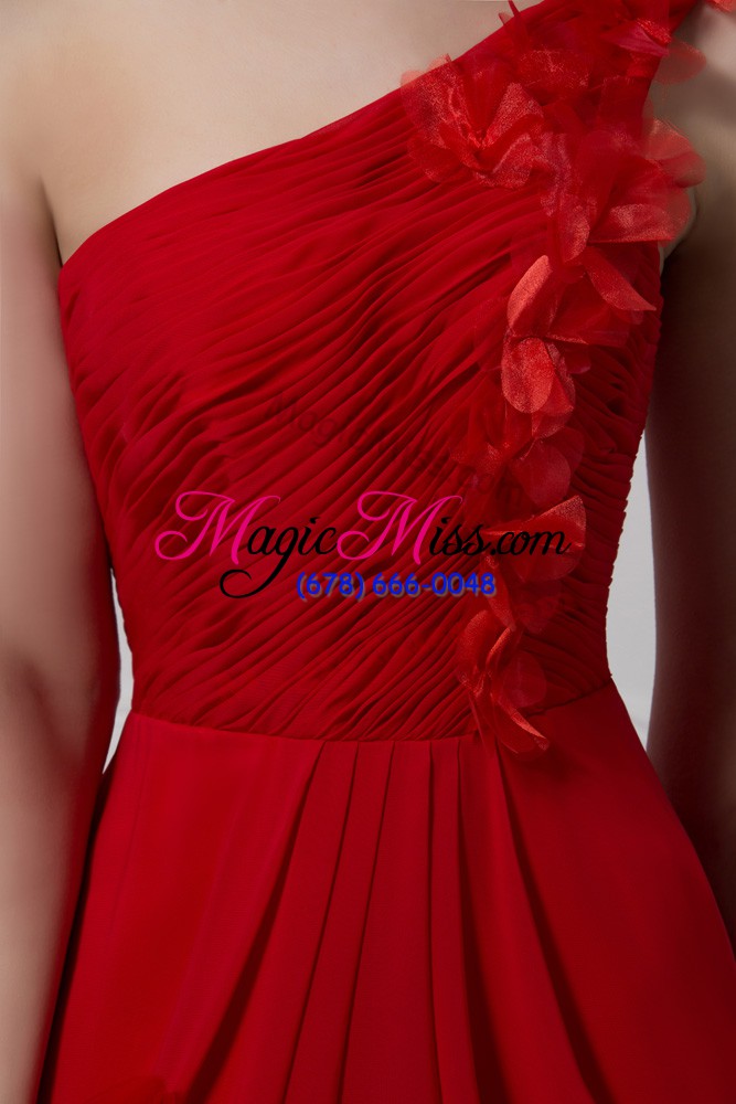 wholesale red sleeveless ruching and hand made flower lace up