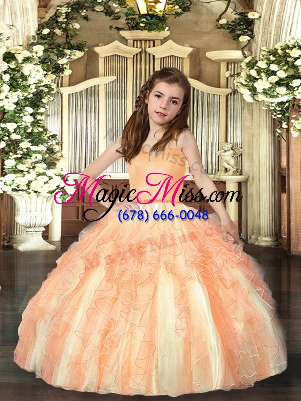 wholesale enchanting orange sleeveless tulle lace up kids formal wear for party and sweet 16 and wedding party