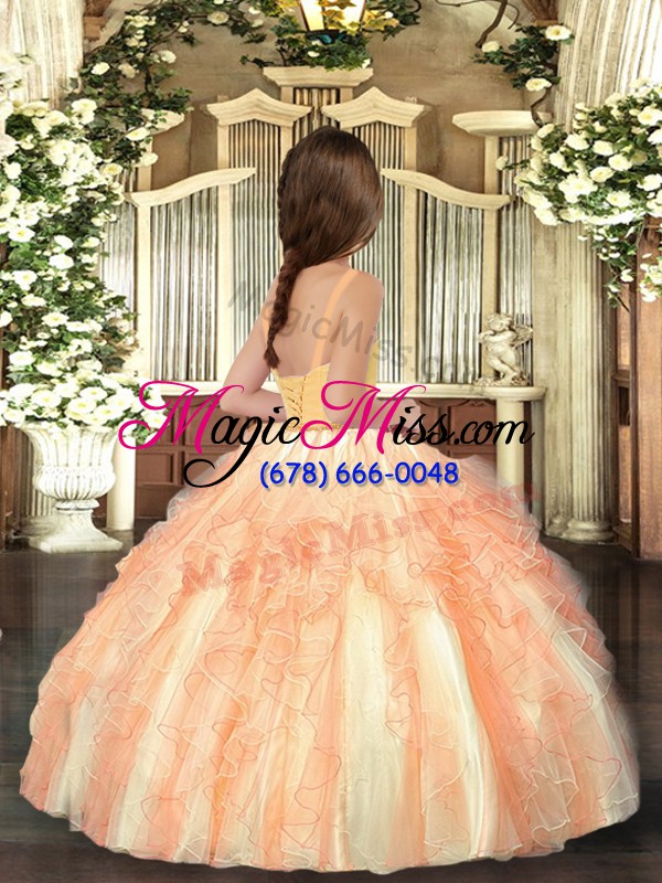 wholesale enchanting orange sleeveless tulle lace up kids formal wear for party and sweet 16 and wedding party