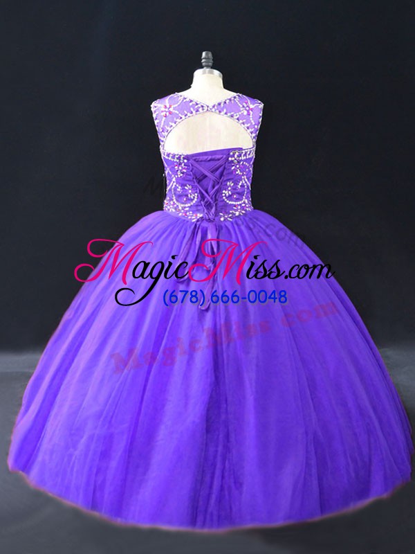 wholesale elegant floor length purple sweet 16 dresses tulle sleeveless beading