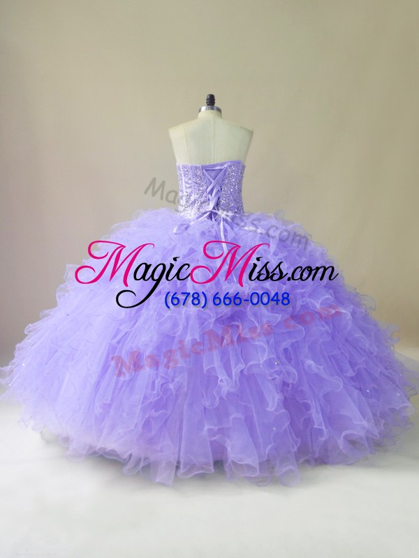 wholesale lavender ball gowns sweetheart sleeveless tulle floor length lace up beading and ruffles quince ball gowns