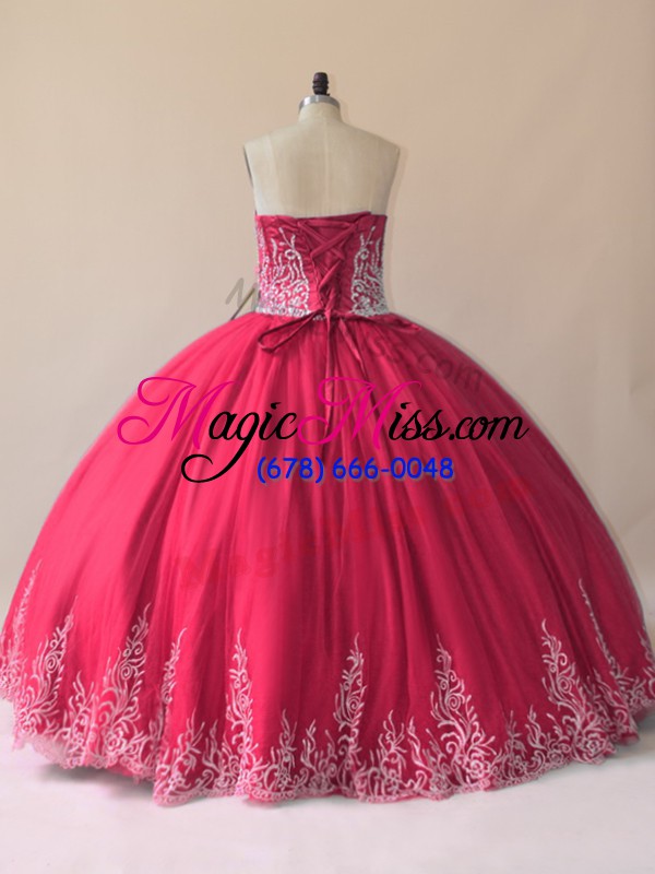wholesale embroidery sweet 16 quinceanera dress red lace up sleeveless floor length