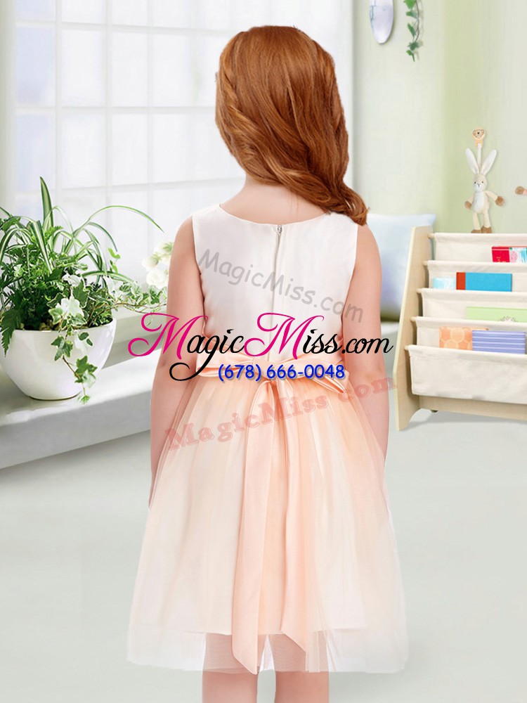 wholesale peach sleeveless bowknot knee length flower girl dress