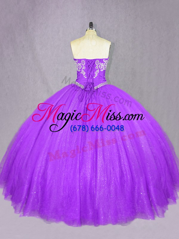 wholesale trendy lavender tulle lace up sweetheart sleeveless floor length 15 quinceanera dress beading