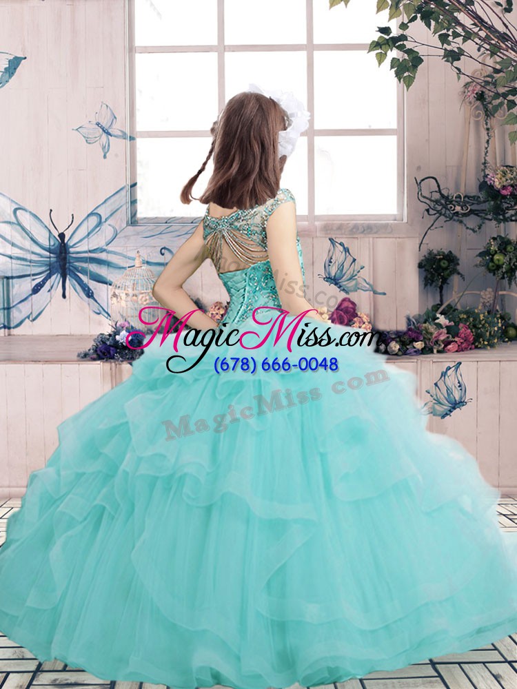 wholesale great beading little girl pageant dress aqua blue lace up sleeveless floor length