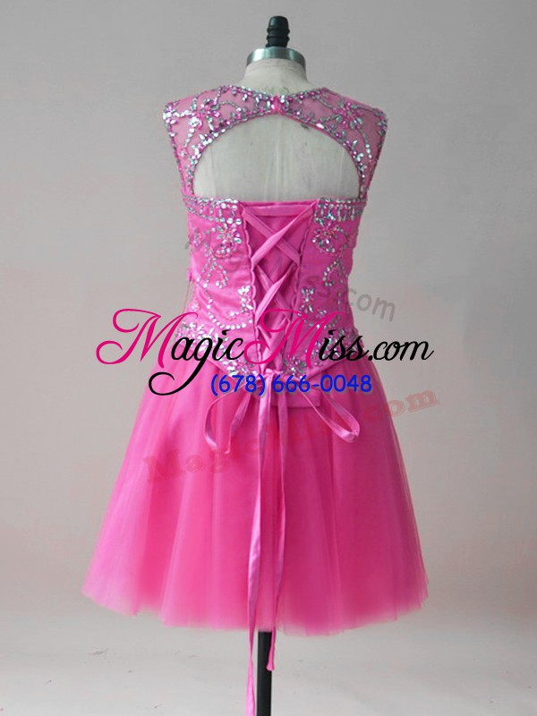 wholesale hot pink scoop neckline beading homecoming dress online sleeveless lace up