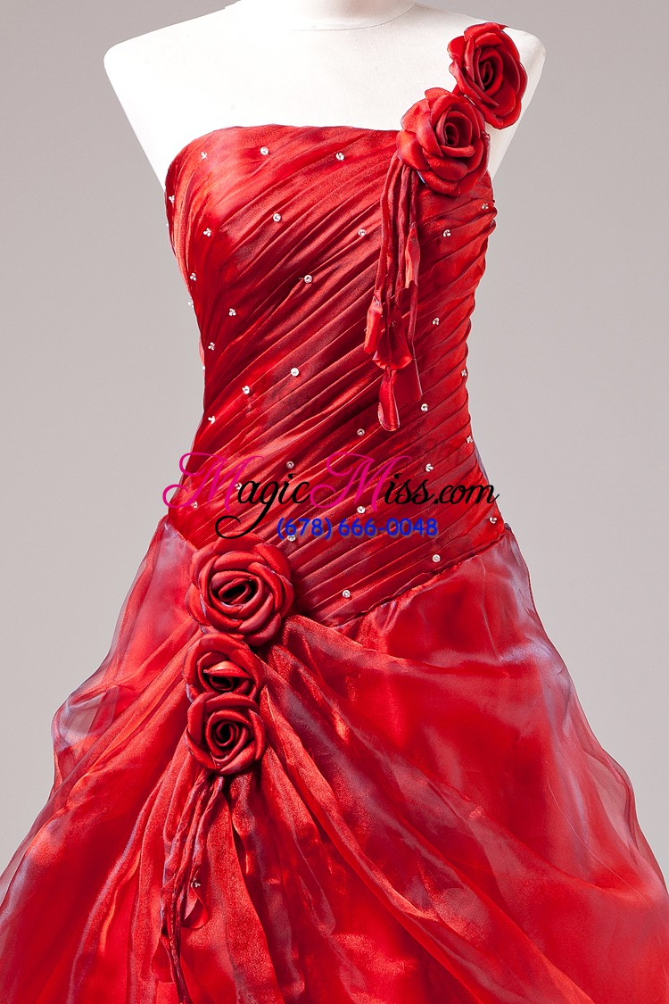 wholesale red ball gowns one shoulder sleeveless beading floor length lace up ball gown prom dress