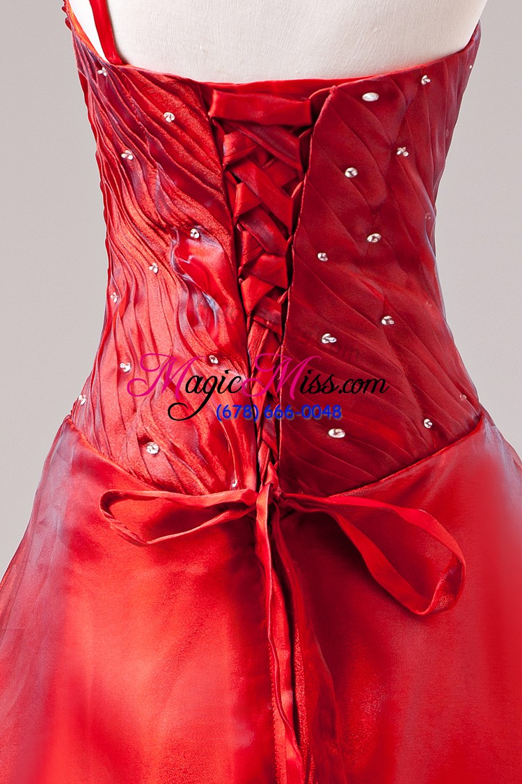 wholesale red ball gowns one shoulder sleeveless beading floor length lace up ball gown prom dress