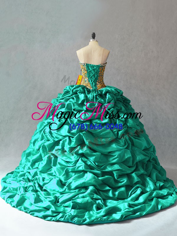 wholesale turquoise sweetheart neckline beading and pick ups quinceanera dress sleeveless lace up