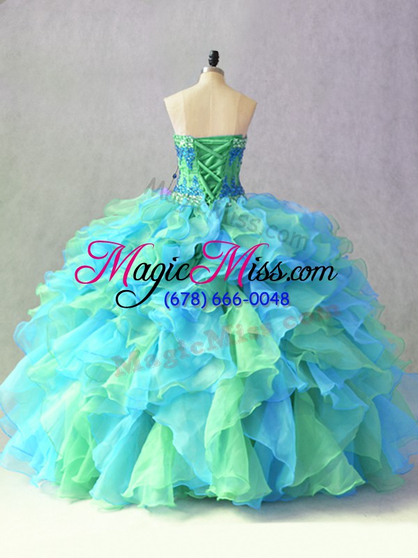 wholesale multi-color ball gown prom dress sweet 16 and quinceanera with beading and ruffles sweetheart sleeveless lace up