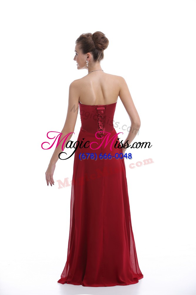 wholesale beading dress for prom wine red lace up sleeveless floor length