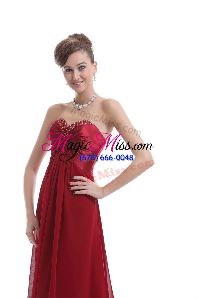 wholesale beading dress for prom wine red lace up sleeveless floor length