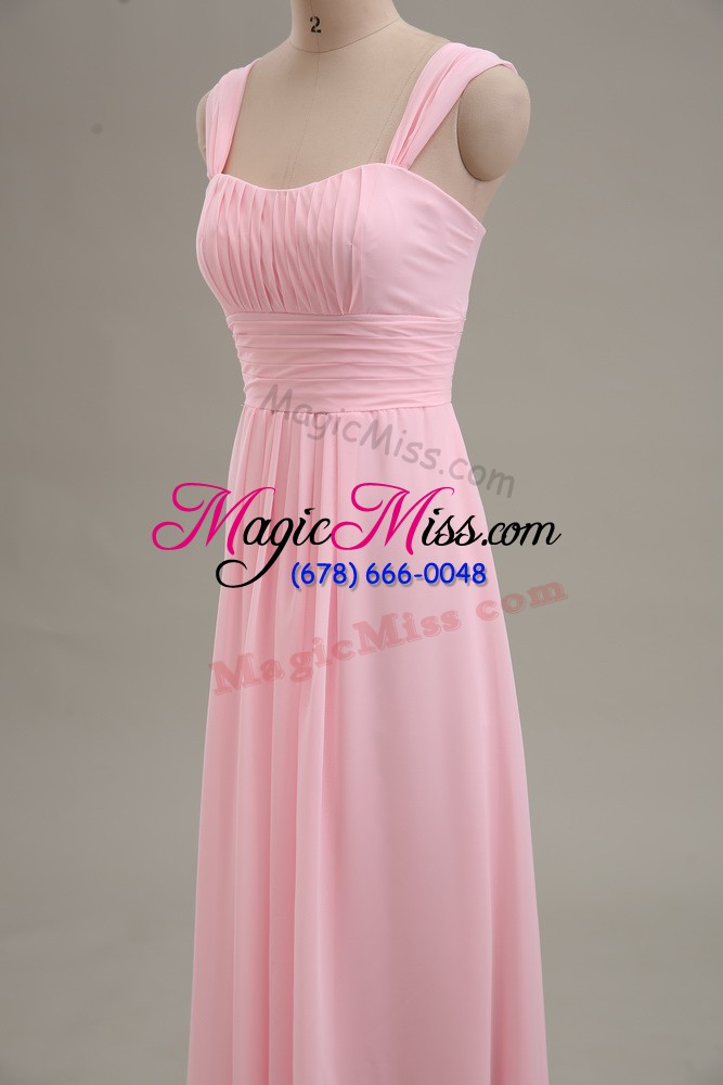 wholesale baby pink straps zipper ruching evening dress sleeveless