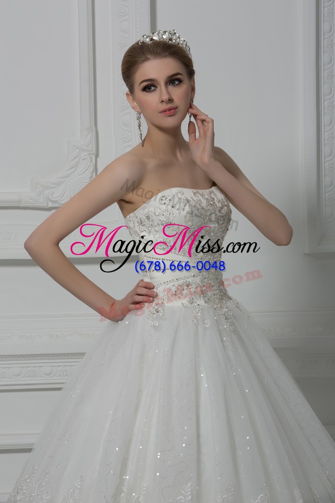 wholesale white wedding dresses wedding party with beading and lace strapless sleeveless lace up