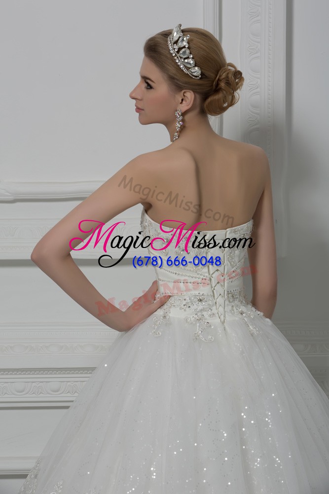 wholesale white wedding dresses wedding party with beading and lace strapless sleeveless lace up