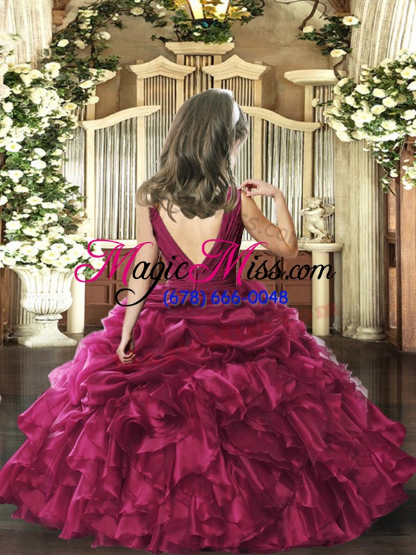 wholesale fuchsia sleeveless organza backless little girl pageant dress for prom and sweet 16 and wedding party