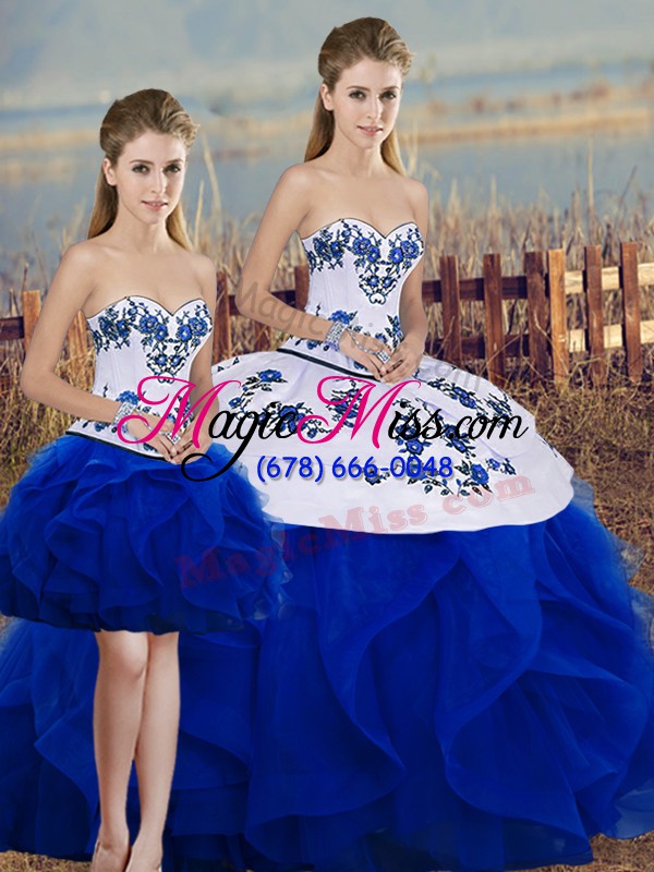 wholesale sleeveless lace up floor length embroidery and ruffles and bowknot sweet 16 dresses