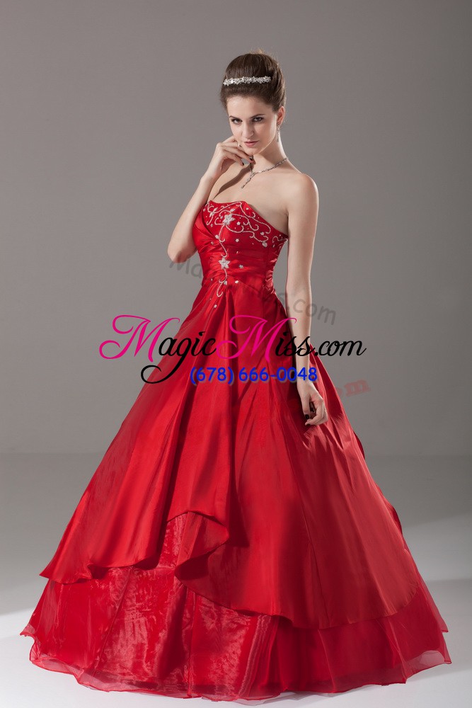 wholesale classical organza strapless sleeveless lace up beading sweet 16 dress in wine red