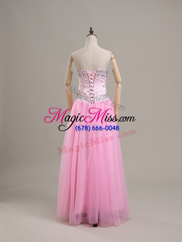 wholesale spectacular pink column/sheath sweetheart sleeveless tulle lace up beading prom party dress