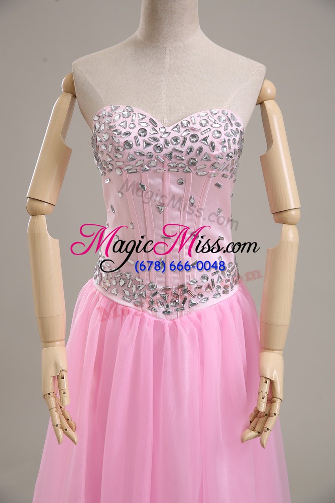 wholesale spectacular pink column/sheath sweetheart sleeveless tulle lace up beading prom party dress
