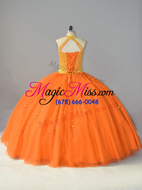 wholesale perfect ball gowns 15th birthday dress orange halter top tulle sleeveless floor length lace up