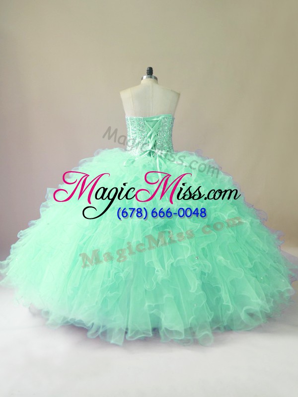 wholesale apple green sweetheart lace up beading and ruffles quinceanera gown sleeveless