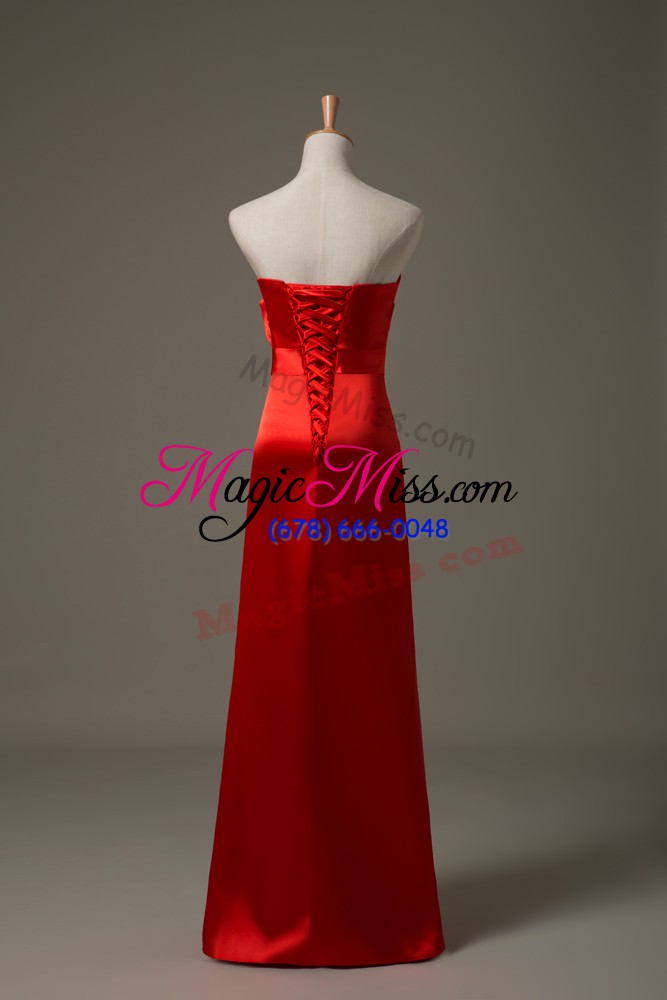 wholesale sumptuous red empire satin sweetheart sleeveless beading and appliques floor length lace up prom gown