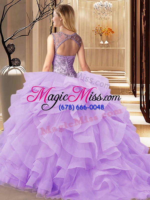 wholesale sleeveless beading and ruffles lace up 15 quinceanera dress with burgundy brush train