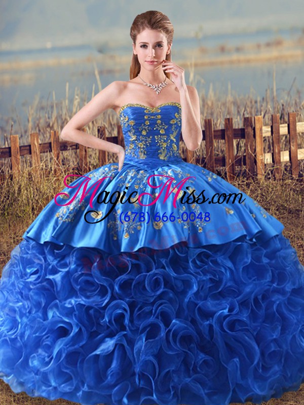 wholesale beauteous sleeveless brush train embroidery and ruffles lace up ball gown prom dress