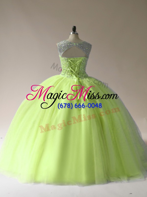 wholesale yellow green ball gowns beading quinceanera gowns lace up tulle sleeveless floor length