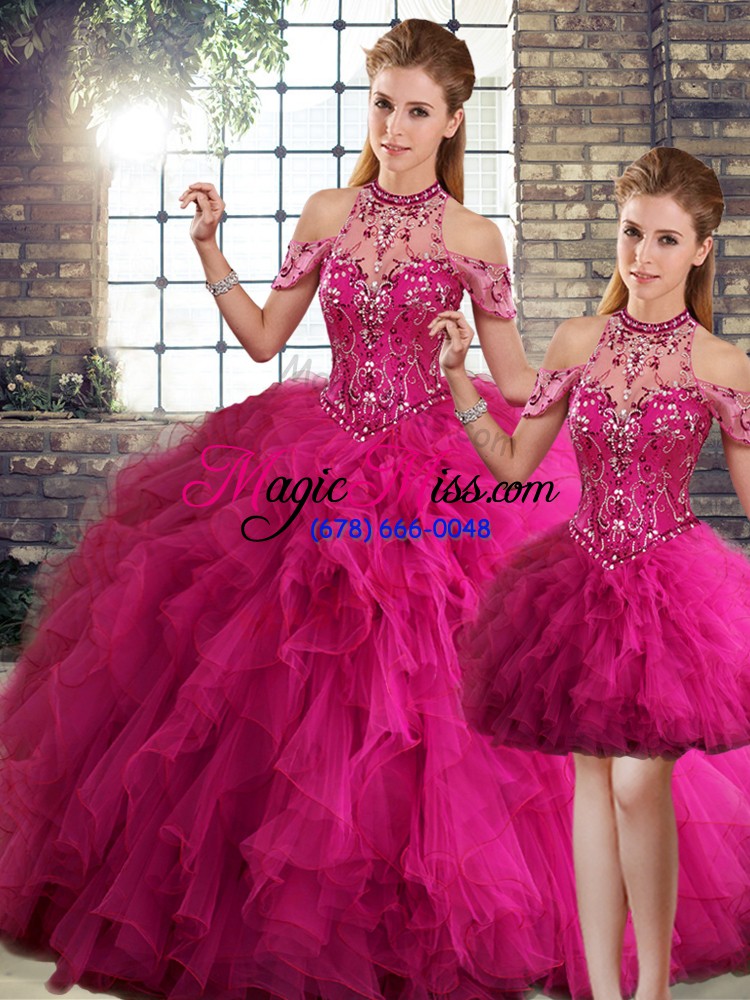 wholesale high end tulle sleeveless floor length sweet 16 dress and beading and ruffles