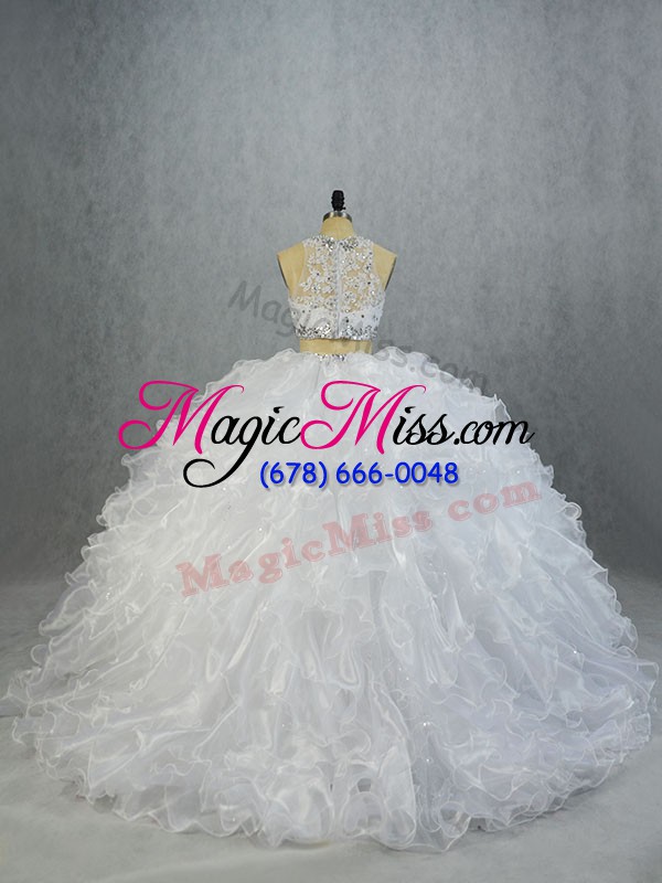 wholesale sleeveless brush train beading and ruffles lace up quinceanera gown
