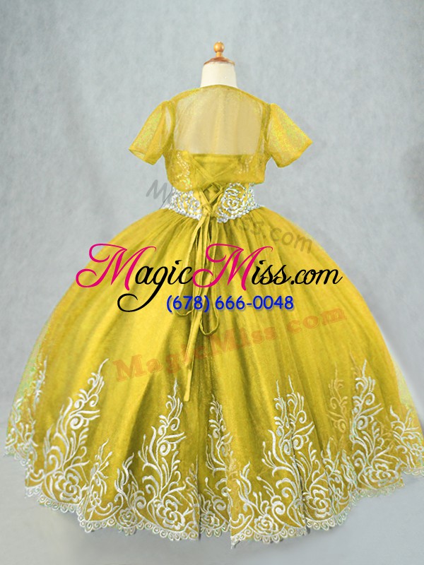 wholesale sleeveless beading and embroidery lace up girls pageant dresses