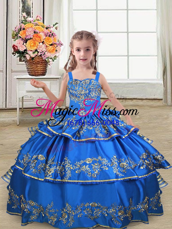 wholesale royal blue sleeveless satin lace up pageant gowns for girls for wedding party