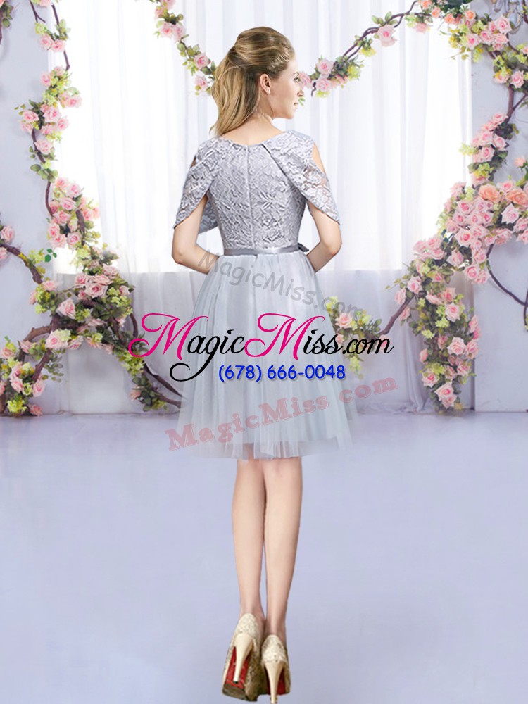 wholesale glorious grey empire tulle scoop sleeveless lace and belt mini length zipper wedding guest dresses