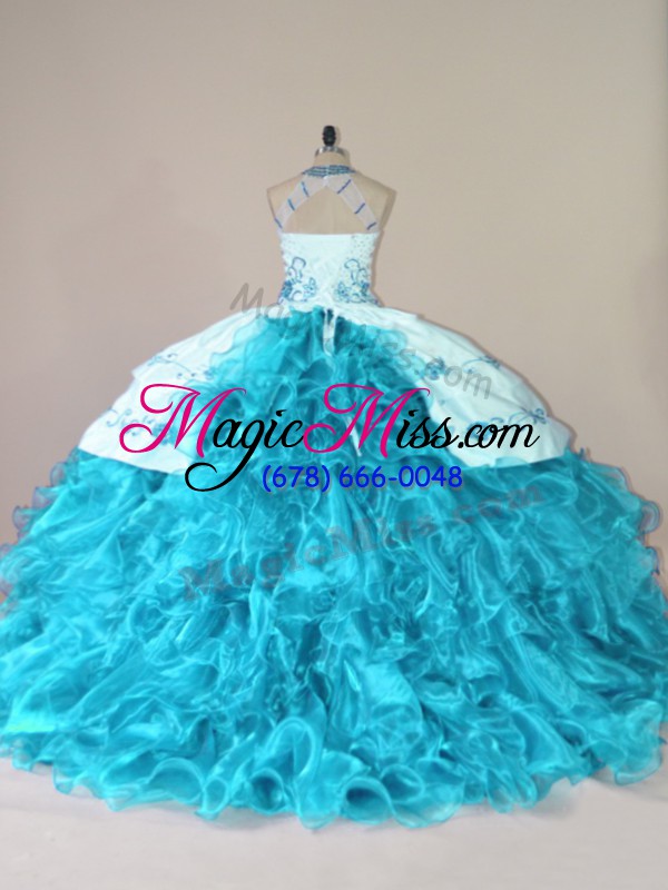 wholesale organza sleeveless ball gown prom dress court train and embroidery and ruffles