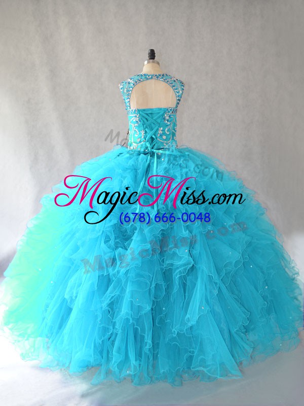 wholesale noble baby blue sleeveless floor length beading and ruffles lace up vestidos de quinceanera