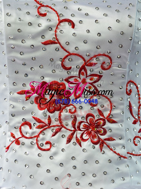 wholesale white and red sleeveless satin and organza court train lace up quince ball gowns for sweet 16 and quinceanera