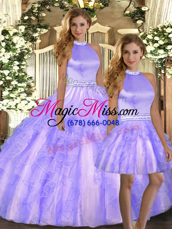 wholesale lavender ball gowns beading and ruffles ball gown prom dress backless tulle sleeveless floor length