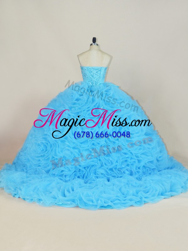 wholesale glamorous baby blue lace up sweetheart beading and ruffles 15 quinceanera dress organza sleeveless court train