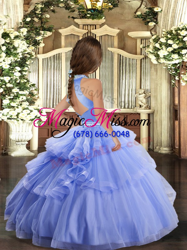 wholesale adorable halter top sleeveless backless kids pageant dress aqua blue tulle