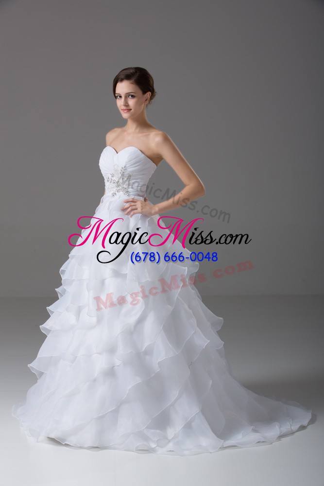 wholesale white sweetheart neckline beading and ruffled layers wedding gowns sleeveless lace up