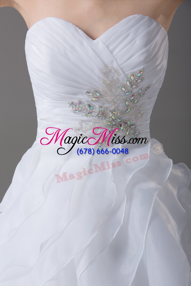 wholesale white sweetheart neckline beading and ruffled layers wedding gowns sleeveless lace up
