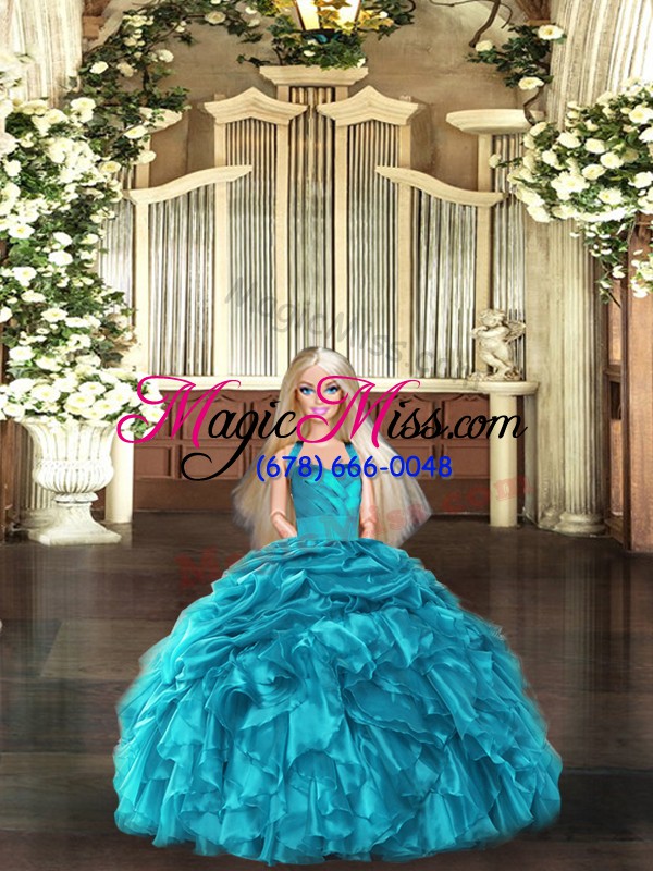 wholesale free and easy teal sleeveless organza lace up ball gown prom dress for military ball and sweet 16 and quinceanera