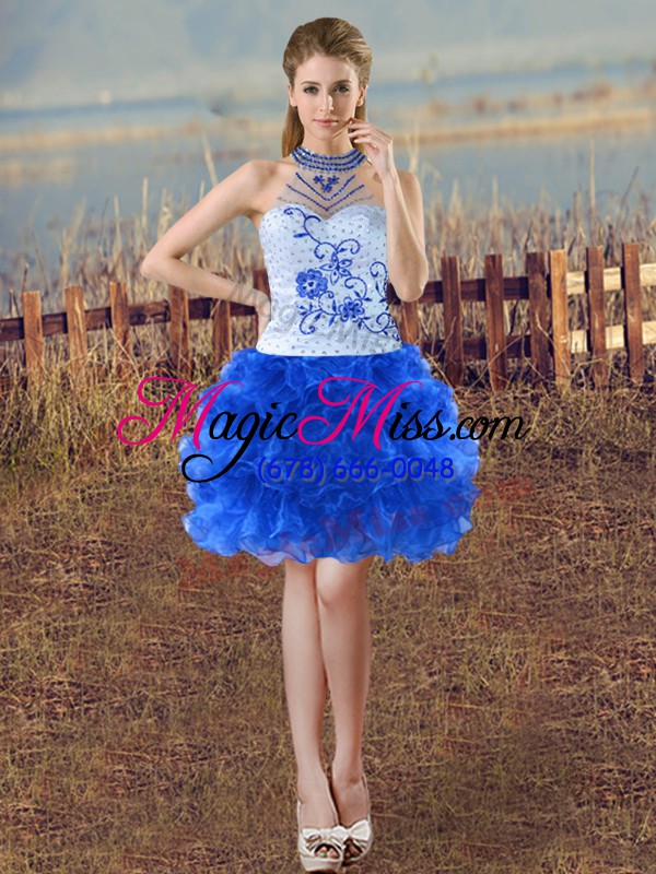 wholesale blue and white lace up sweet 16 quinceanera dress embroidery and ruffles sleeveless floor length