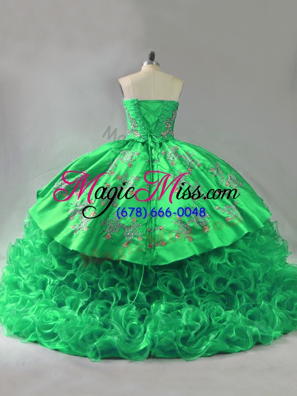 wholesale vintage green sweetheart lace up embroidery and ruffles sweet 16 quinceanera dress sleeveless