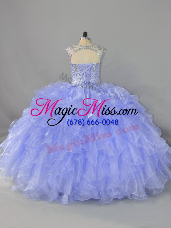 wholesale high class lavender ball gowns scoop sleeveless organza floor length lace up beading and ruffles quinceanera dresses